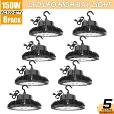 8 Pack 150W Led  High Bay Light 5000K Industrial Warehouse Garage Shop Lights