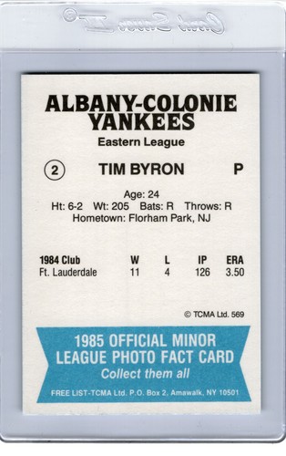 Camiseta nueva TCMA Albany-Colonie Yankees #2 1985 Tim Byron Florham Park - Imagen 2 de 2