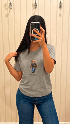 Polo Ralph Lauren Bear T-Shirt Grau Teddy Bear Print Vintage unisex, Größe M