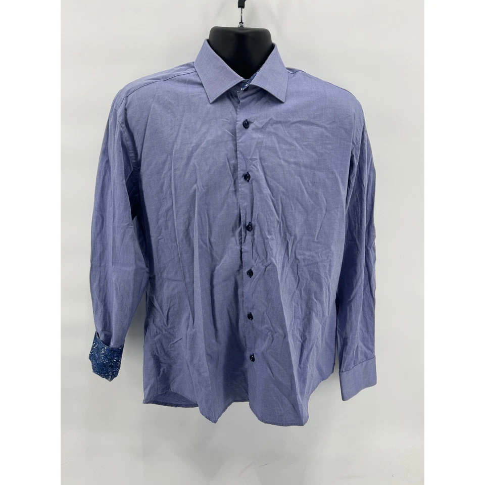 Bertigo Mens Dress Shirt Long Sleeve Blue Floral Trim Button Down Large - Image 2 of 4