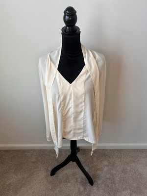 Amisu Ivory Tie Neck Long Sleeve Blouse Women's Size M