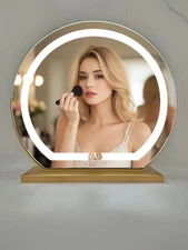 Hollywood Vanity Mirror With LED Lights 3 Color Dimmable Gold Metal Desktop Arch
