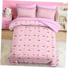 Comforter Set Size 5 Pcs Bedding for Kids and Adults, Twin Pink Rainbow Girls