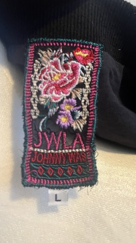 JOHNNY WAS Bomber Jacket Embroidered Floral Spring Summer 100% Rayon Black L - Picture 3 of 7