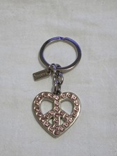 EUC - COACH CRYSTAL PAVE PEACE HEART KEY FOB KEYRING CHARM 92691 - SILVER/PINK