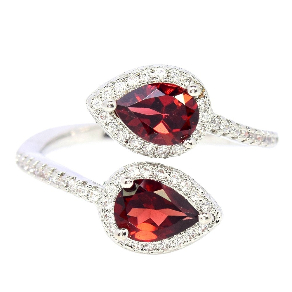 Natural Aaa Dark Orange Red Garnet & White Cz Sterling 925 Silver Ring 7.25-8