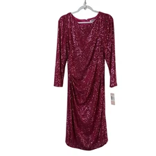 Nanette Lepore Sequin Sheath Cocktail Dress Size 10 Pink Ruched Long Sleeve NWT