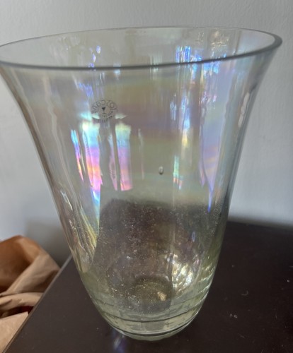 Vintage Hand Blown Rainbow Crystal Toscany Art Glass Vase Iridescent, 10” - Picture 6 of 8