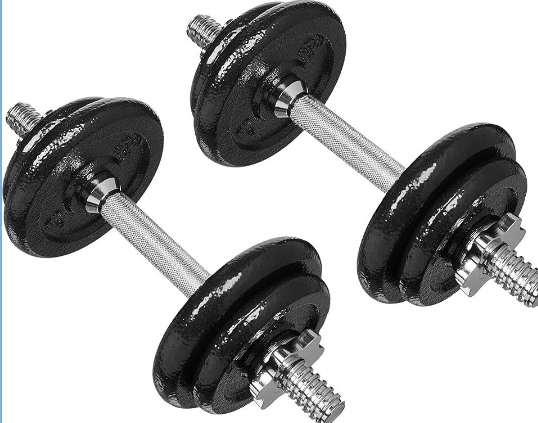 Adjustable Cast Iron Dumbbell Set Weight Plates Threaded Barbell Spinlock Collar