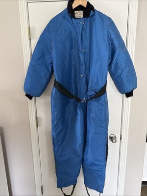 Charmoll Igloo Vtg Snowmobile suit Men Sz L 70s Boot Strap Blue Zip 25  Inseam