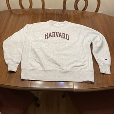 Vintage 90s Champion Reverse Weave Harvard University Crewneck Sweatshirt L Gray