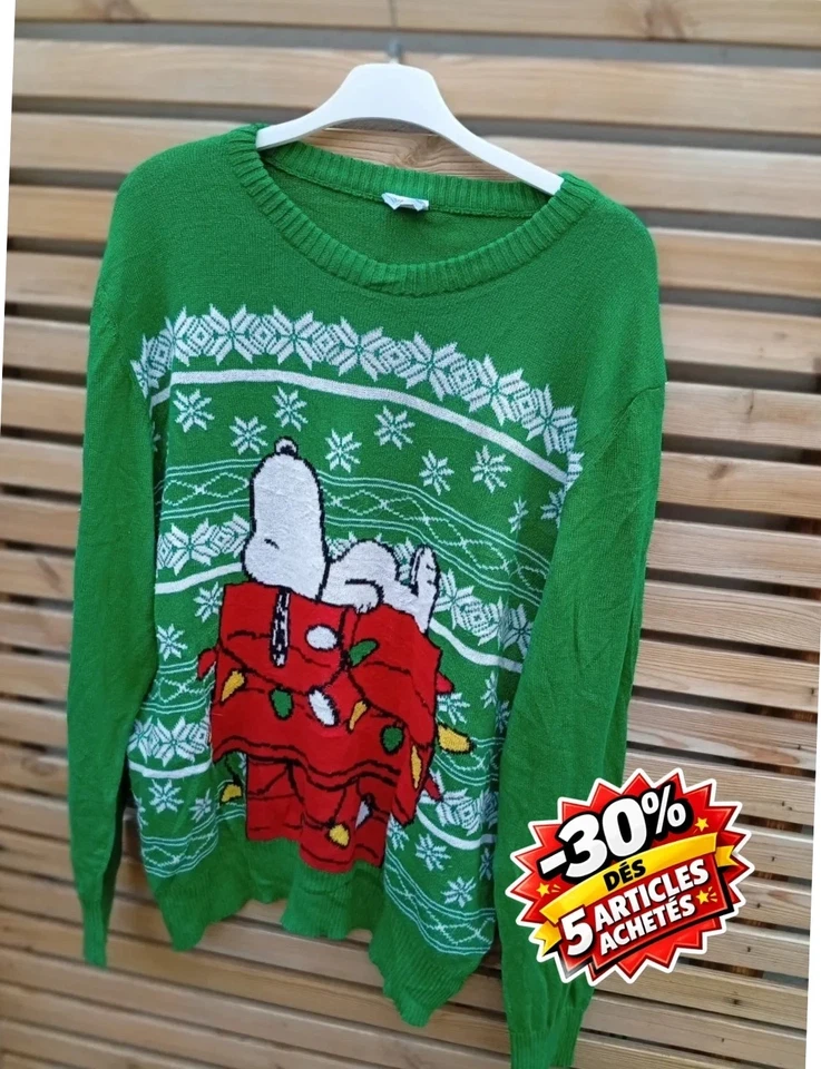 Pull de Noël Peanuts Snoopy Vert – Taille XXL - Photo 1/3