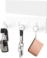 Key Holder Wall Mount, Small Metal Self Adhesive Key Hanger with 3 Hooks, No Dri