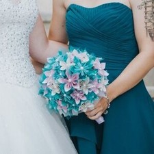 Morilee by Madeline Gardner Bridesmaids Dress Chiffon Tiered Blue Size 12