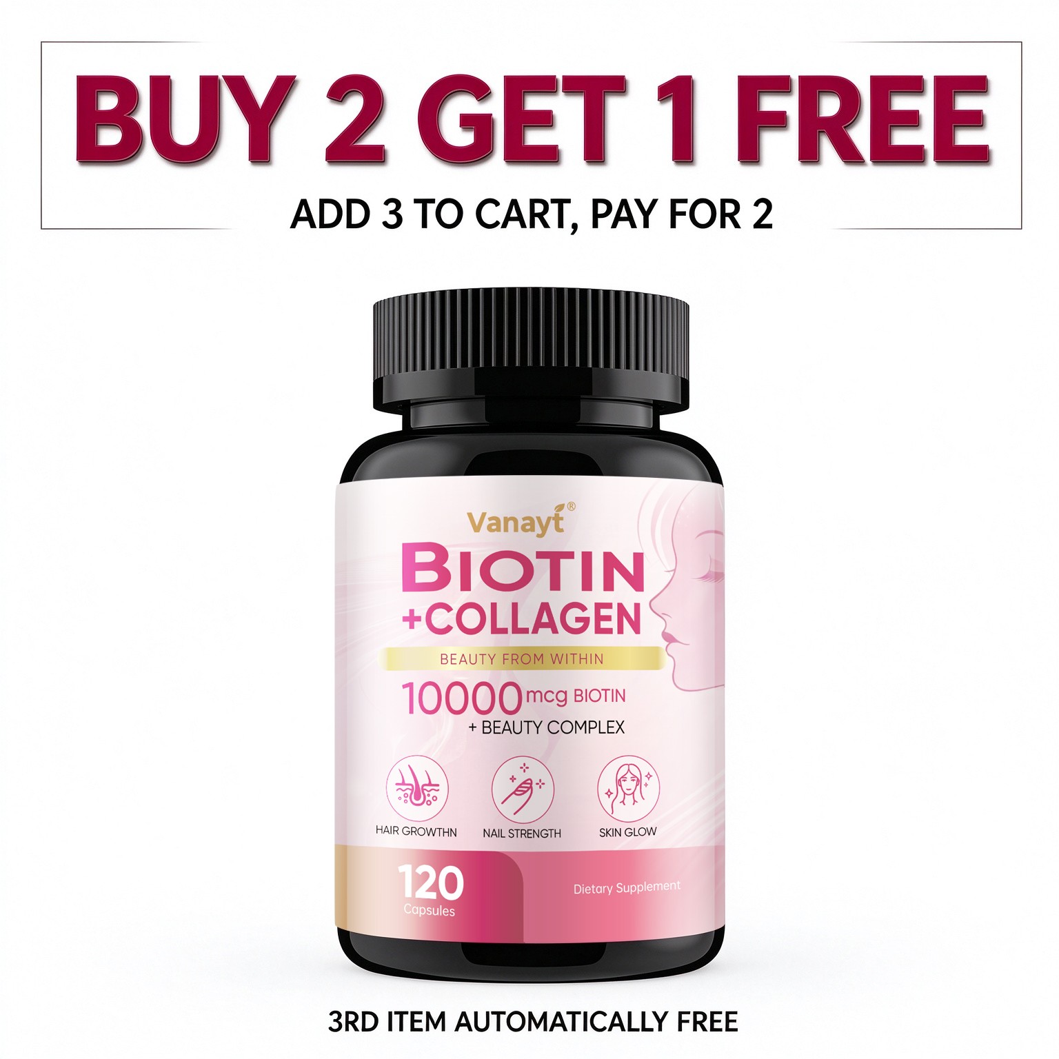 Biotin & Collagen Capsules 10000mcg- Hair,Skin,Nails Health Dietary Supplement
