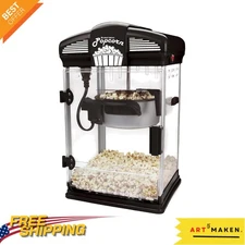 Compact 4 Qt Popcorn Maker with Nonstick Kettle & Easy-Serve Design in Black