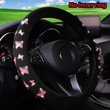 Glitter Butterfly Bling Fabric Waterproof Non-slip Steering Wheel Cover 15 In 80