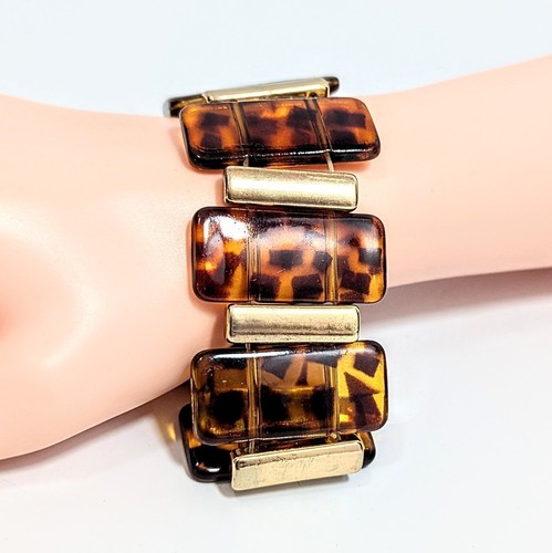 NY Lucite Tortoise Shell Gold Tone Vintage Necklace Bracelet Set 19" - Picture 5 of 8