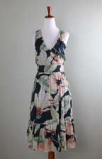ANN TAYLOR NWT $159 Floral Shirred Lined Criss Cross Ramie Dress Size 8