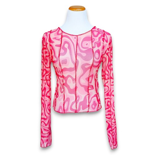 Omighty Pink Lava Mesh Groovy Long Sleeve Top Medium EUC - Picture 2 of 9
