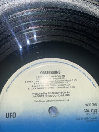 UFO - Obsession - 12” Vinyl Record LP - 1978 Chrysalis UK 1st Run Misprint Rock - Picture 4 of 6