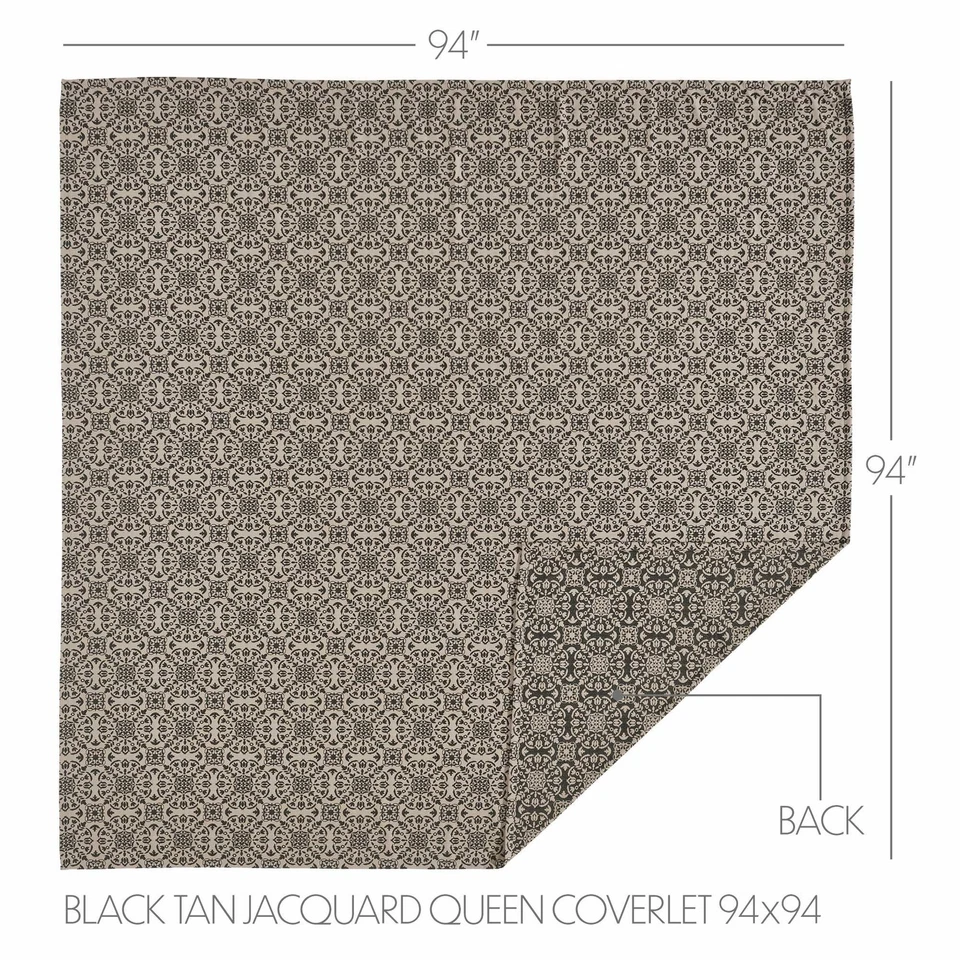 Custom House Black Tan Jacquard Queen Coverlet 94Wx94L VHC Brands - Image 3 of 4