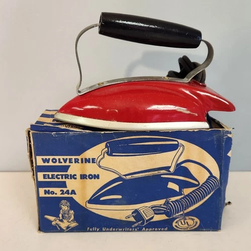 Vintage 50s Sunny Suzy Red Tin Toy Iron W/ Box Wolverine Supply Co Made In USA
