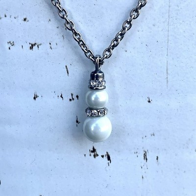 Charter Club Faux Pearl Rhinestone Pendant Necklace Silver Tone Signed 18-20 