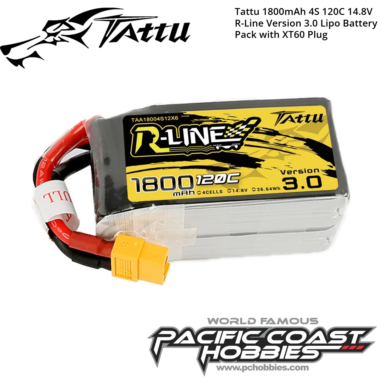 Tattu 1800mAh 4S 120C 14.8V R-Line Version 3.0 Lipo Battery 