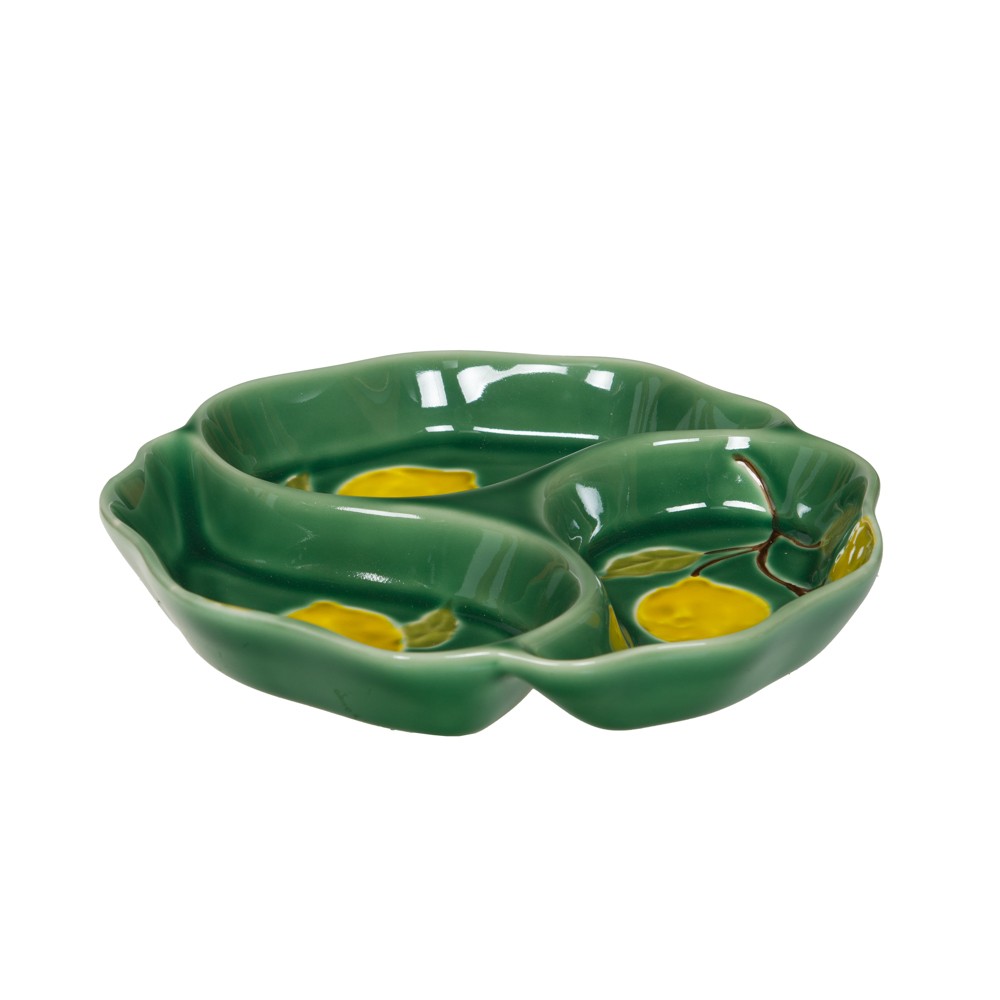 Plat 3 compartiments Lemon assiette de présentation grès 22 cm
