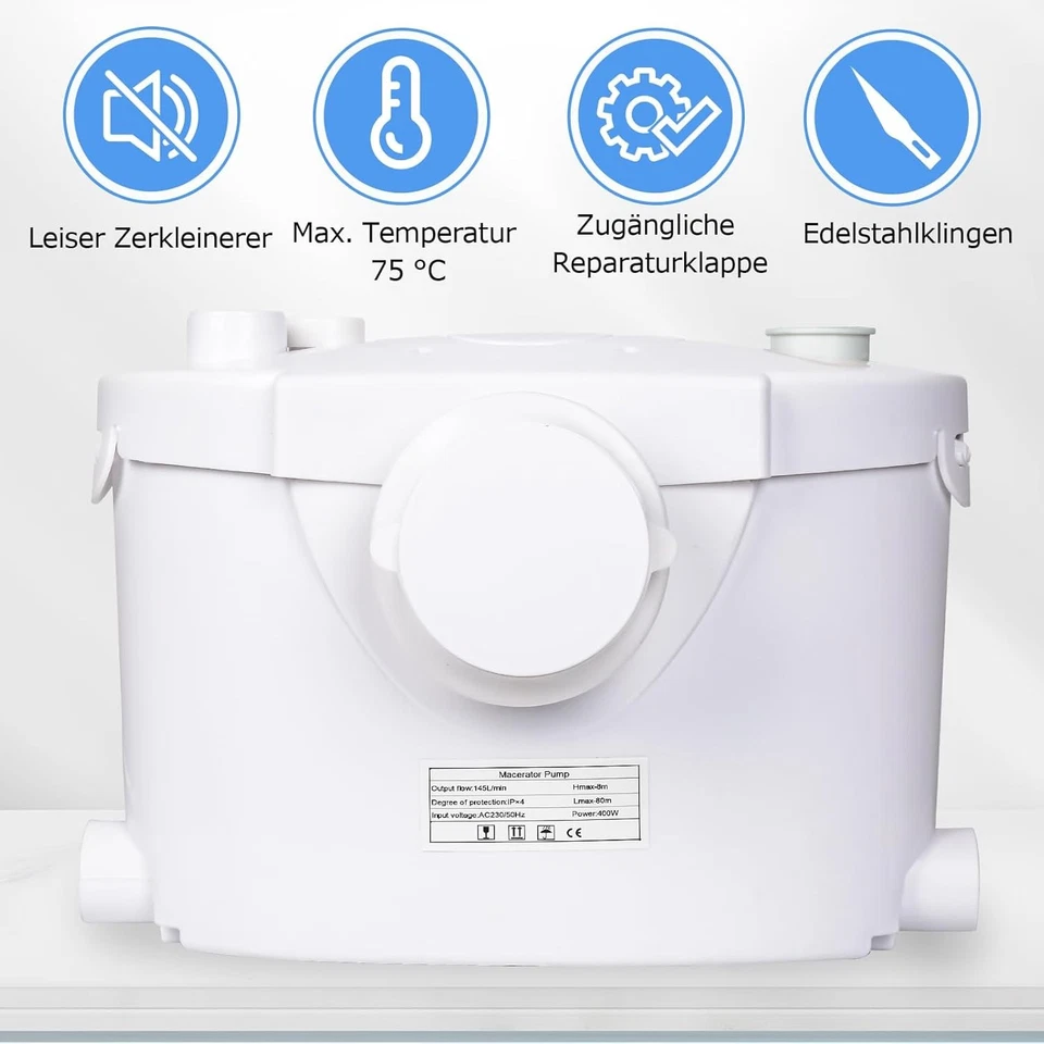 Hebeanlage 400W Abwasserpumpe Kleinhebeanlage Fäkalienpumpe Sanitär WC Häcksler - Bild 3 von 4