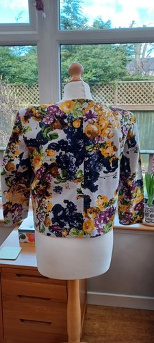 River Island White Yellow Blue Floral Roses Jacket 12 Cotton Lightweight Spring - Picture 8 of 14