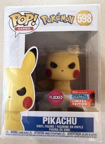 Funko Pop! Pokemon #598 Pikachu Flocked 2020 Fall Con Limited Edition w/ Protect