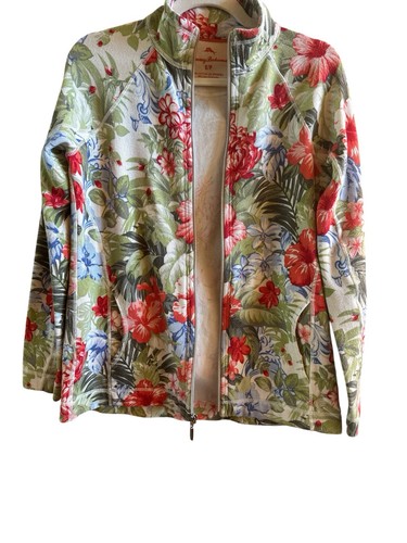 Tommy Bahama Women’s Tropical Hibiscus Size Small Zip Up Sweater Cotton Blend - Picture 5 of 10