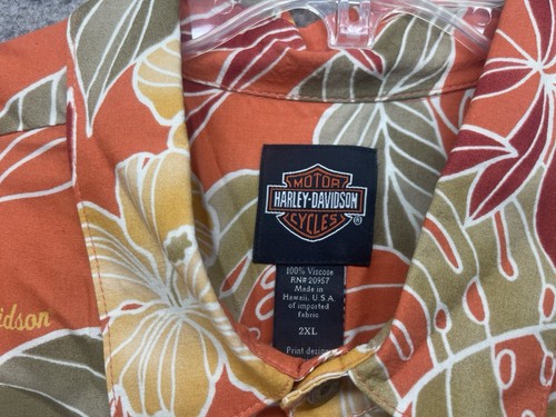 Harley Davidson Shirt Mens 3XL Hawaii USA Orange Floral Button Up Short Slv - Picture 5 of 13