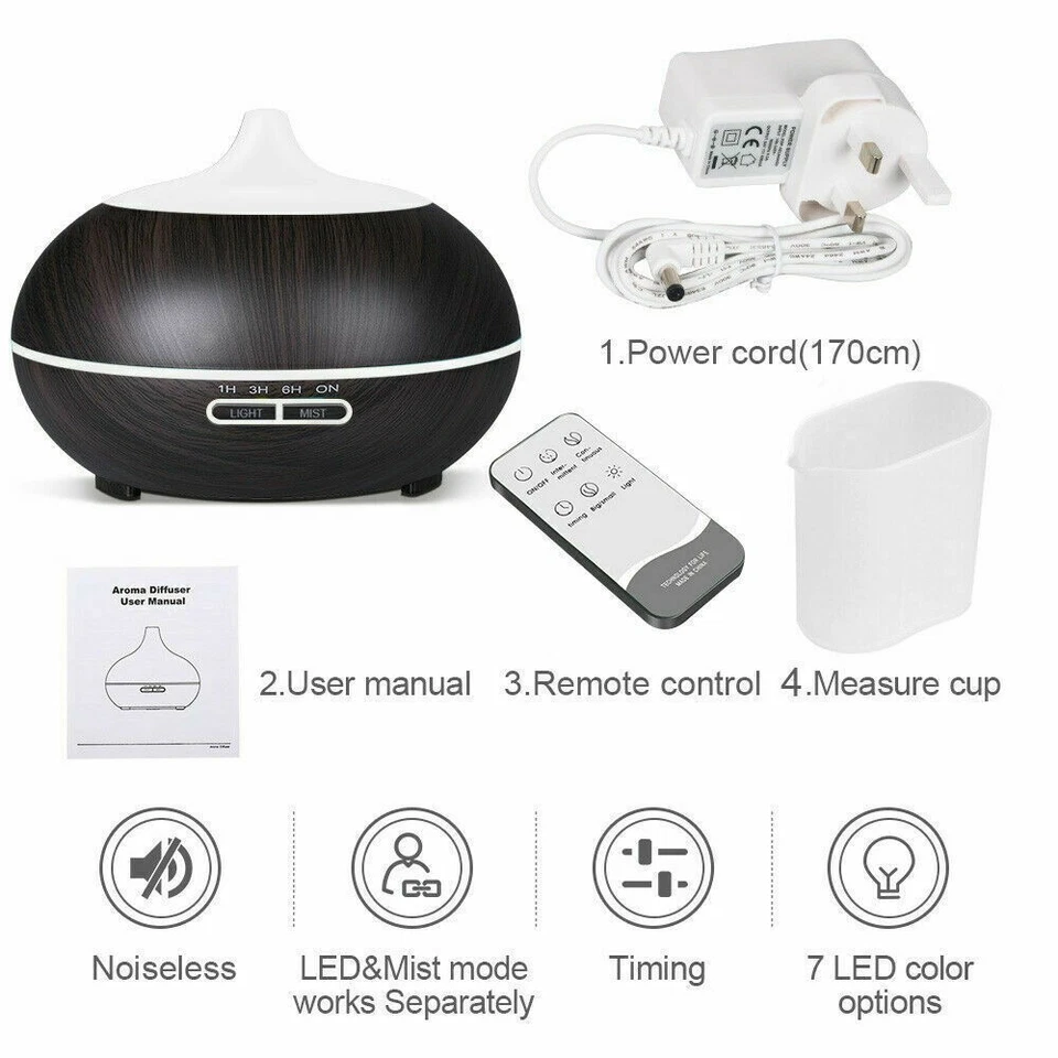 LED Ultraschall Luftbefeuchter Aroma Diffuser Aromatherapie Duftlampe 7 Farben - Bild 3 von 4