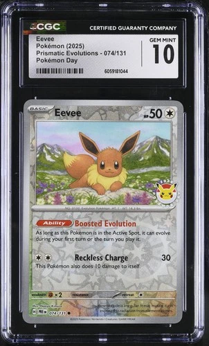 CGC 10 EEVEE 074/131 POKEMON DAY PROMO PRISMATIC EVOLUTIONS POKEMON GEM MINT