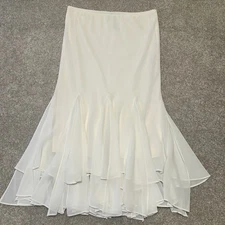 METAPHOR Women's White Layered Chiffon Fishtail Skirt Size L Vintage