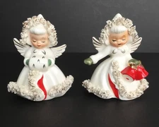 Vntg 1958 Holt Howard Christmas Spaghetti Trim Angel Salt & Pepper Shakers Japan