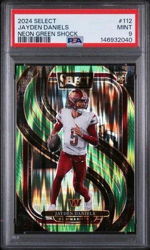 2024 Panini Select Jayden Daniels #112 Neon Green Shock Premiere /499 PSA 9 RC