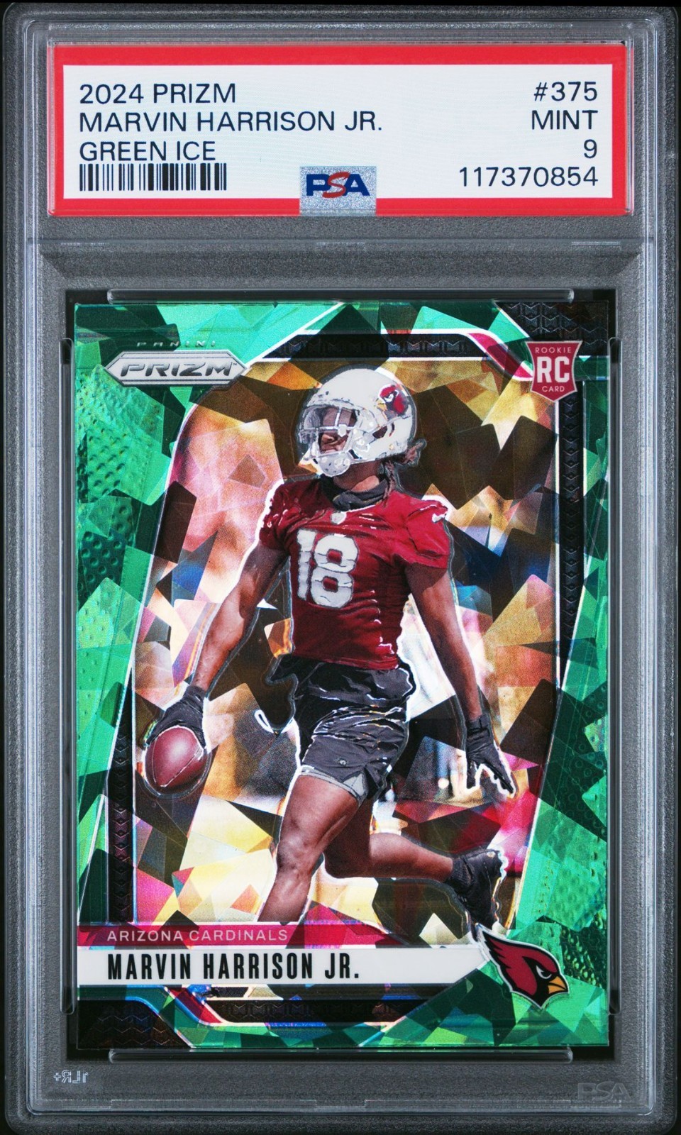 2024 Panini Prizm #375 Marvin Harrison Jr Green Ice Rookie RC PSA 9 Mint