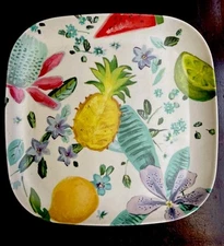 Eco-friendly Patina Vie BAMBOO 4pc Set Square DinnerPlates Colorful Fruit Themed