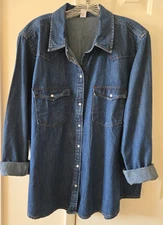 Dark Wash Blue Cotton Denim Pearl Button Cowboy Cut Western Shirt 3XL XXXL 3X