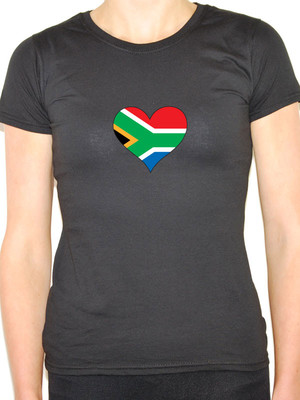 SOUTH AFRICA //SOUTH AFRICAN FLAG IN A HEART SHAPE Novelty Themed Womens T-Shirt