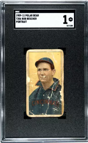 1909 T206 BOB BESCHER NNO POOR POLAR BEAR PORTRAIT SGC 1 CINCINNATI REDS