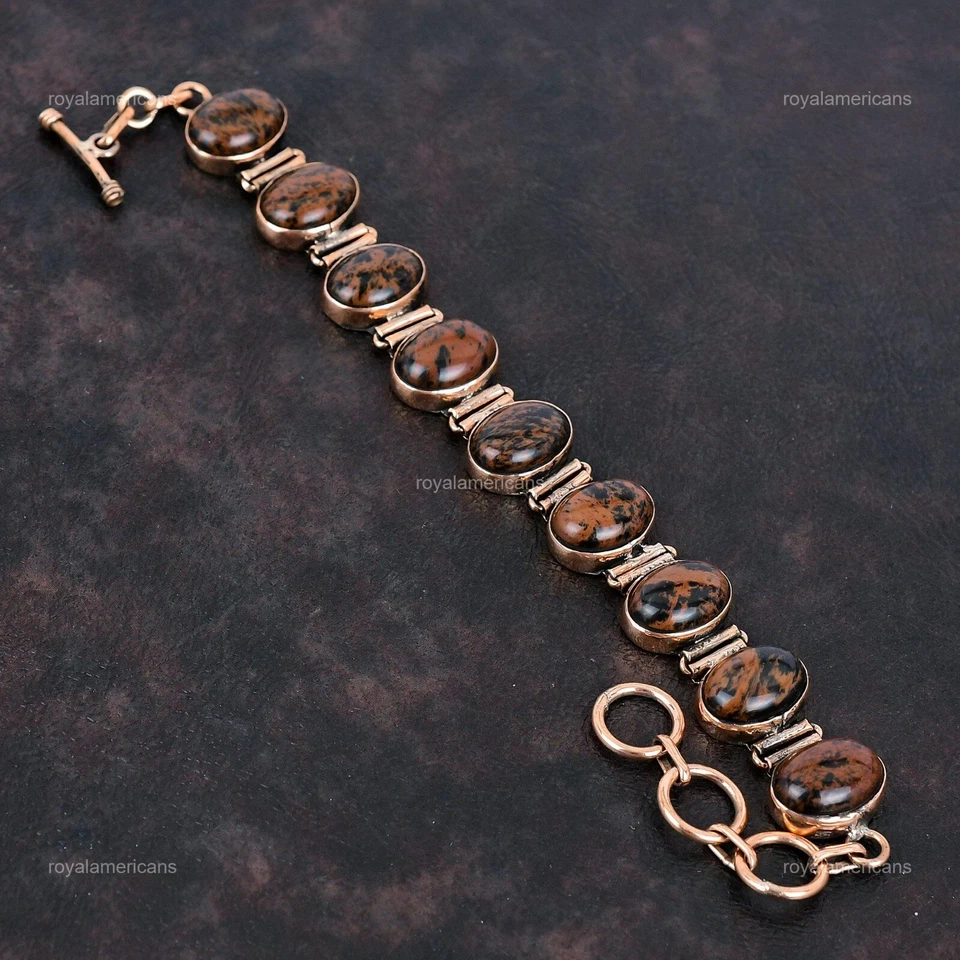 День матери продажи овальный красное дерево обсидиан драгоценный камень ручной работы безель браслет меди - Изображение 3 из 4
