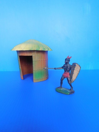 CLAIRET / L'AFRIQUE / DECOR : RARE HUTTE avec un guerrier africain - Imagen 6 de 6