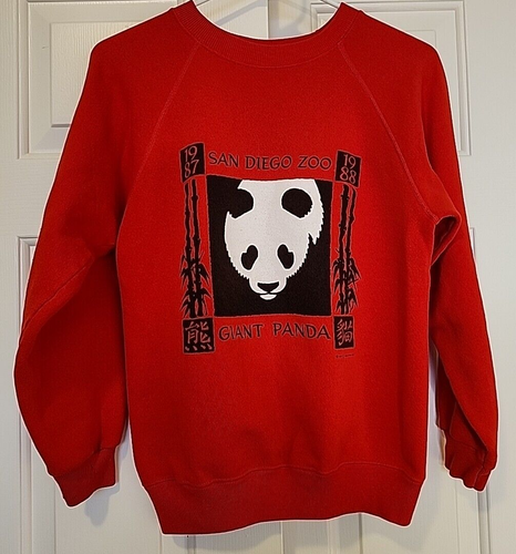 San Diego Zoo Sweatshirt Youth Small Red Giant Panda Crewneck 80s USA VINTAGE