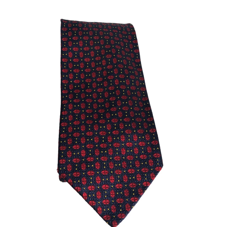 Austin Reed Silk Tie Kiss Lips Made in England Blue Red Geometric EUC - Image 3 of 4