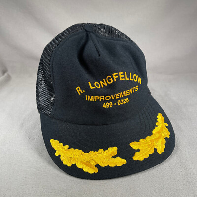 R Longfellow Improvements Hat Men OS Black Vintage Trucker Cap USA Made